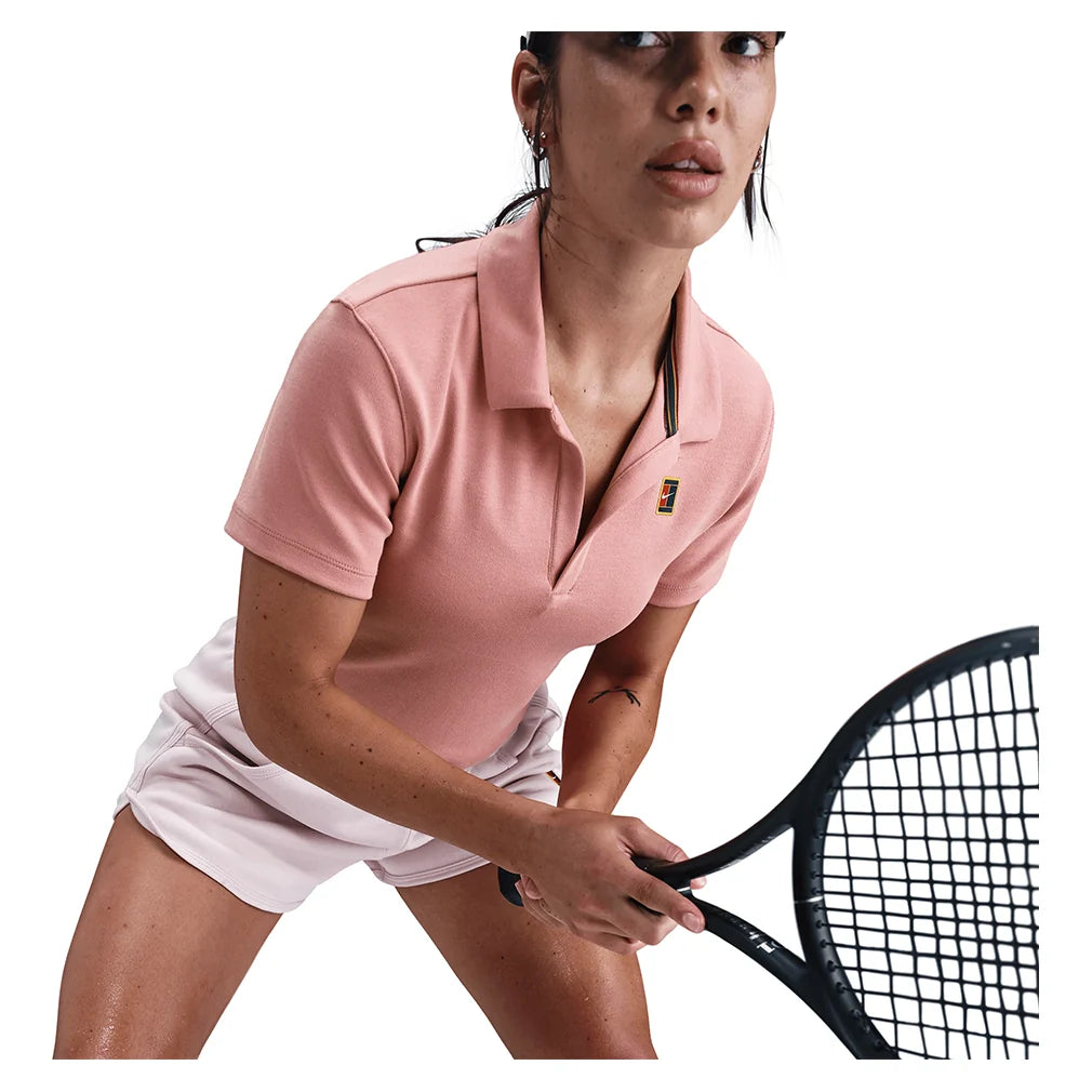 Women's Court Heritage Short-Sleeve Cropped Tennis Polo Red Stardust