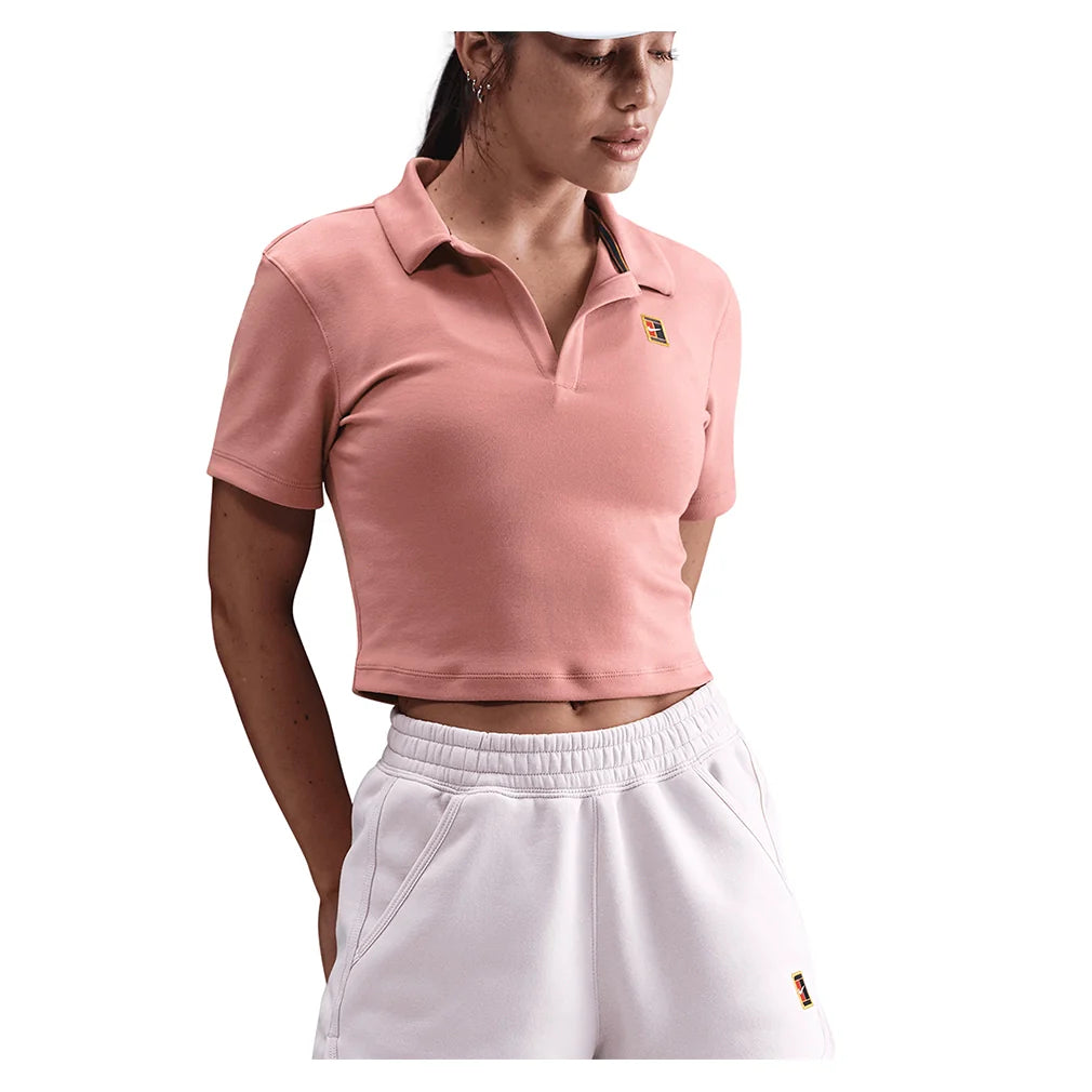 Women's Court Heritage Short-Sleeve Cropped Tennis Polo Red Stardust