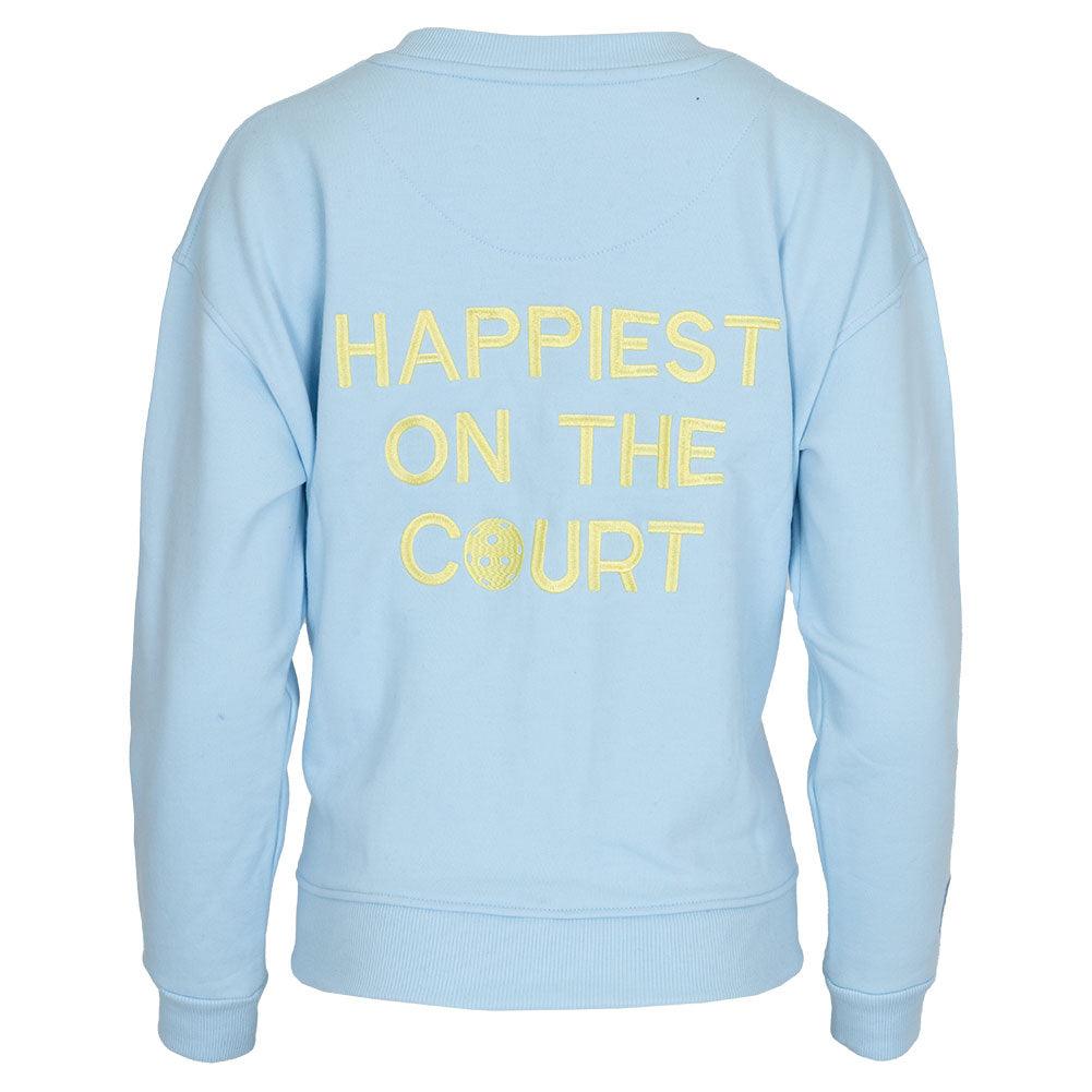 Women's Happiest On The Court Pickleball Sweatshirt Blue and Yellow