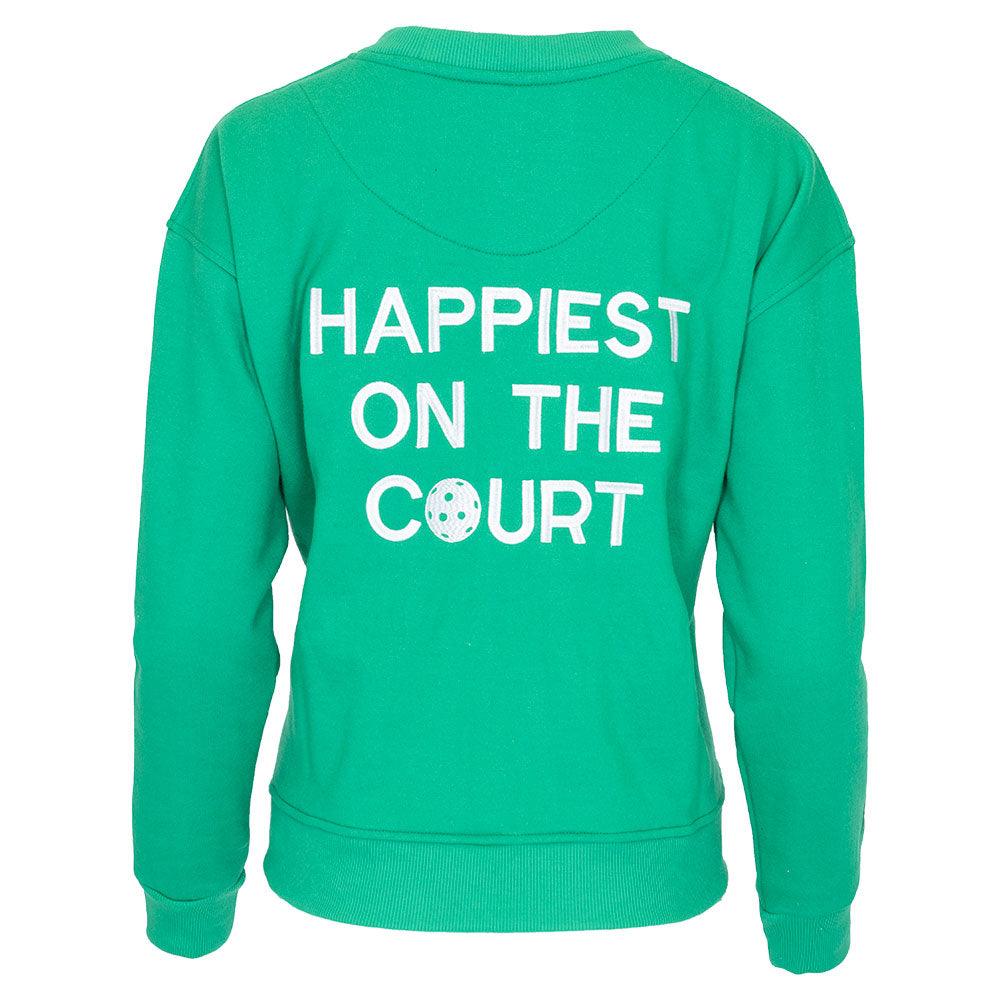 Women's Happiest On The Court Pickleball Sweatshirt Green and White