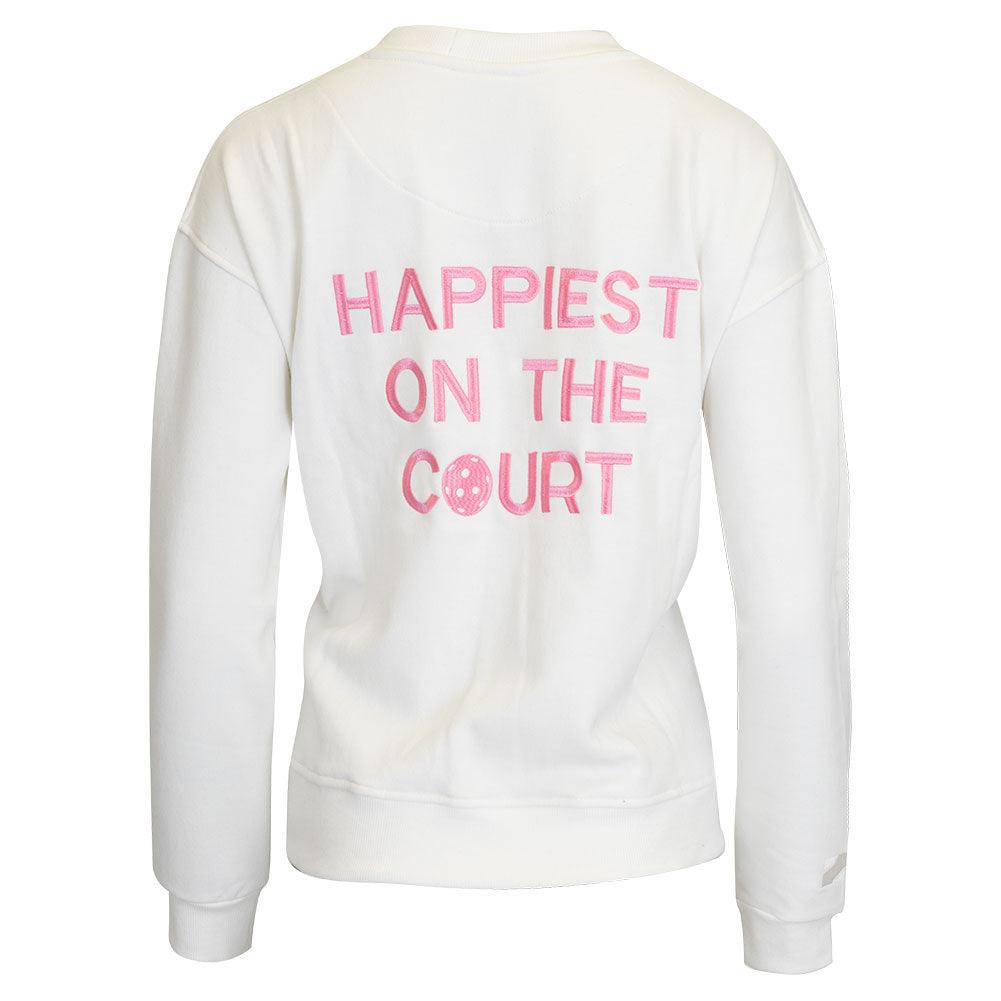 Women's Happiest On The Court Pickleball Sweatshirt White and Pink