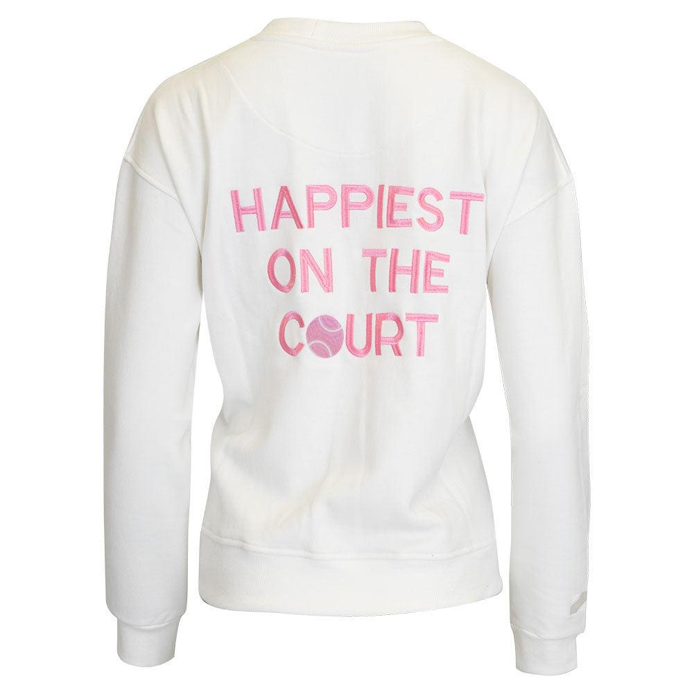 Women's Happiest On The Court Tennis Sweatshirt White and Pink