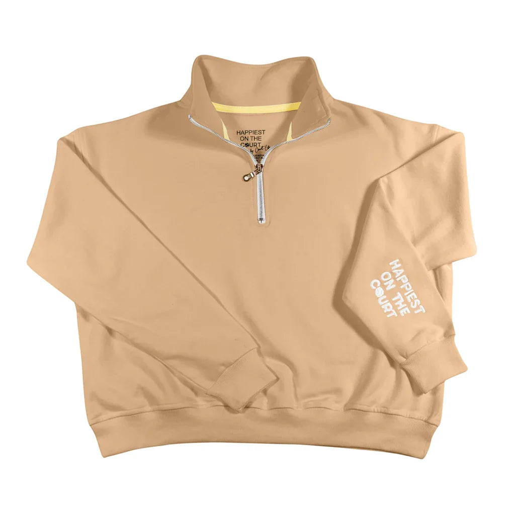 Women's Happiest On The Court 1/4 Zip Tennis Sweatshirt Camel