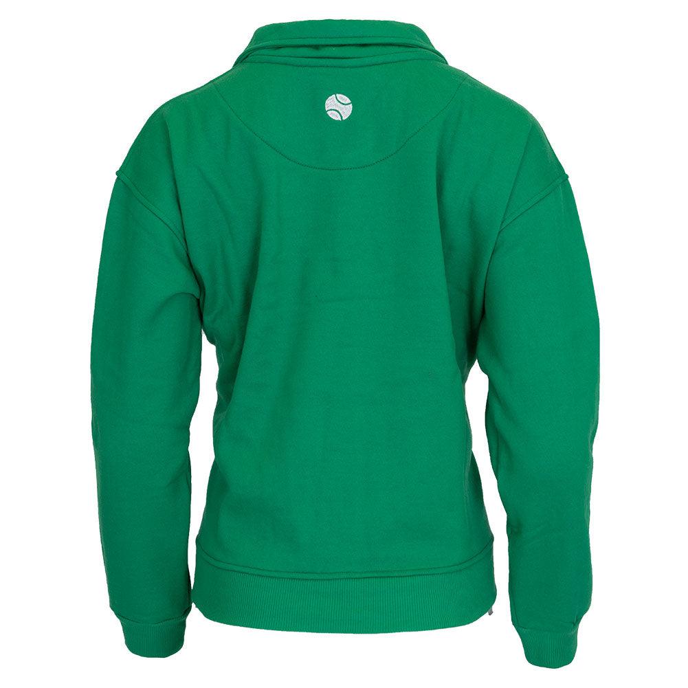 Women's Happiest On The Court 1/4 Zip Tennis Sweatshirt Green and White