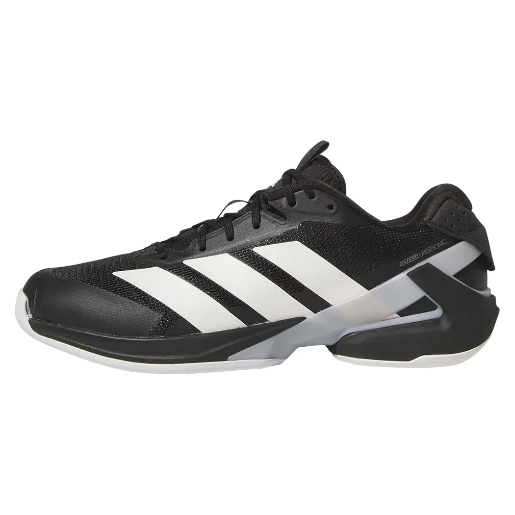 Men's Adizero Ubersonic 5 Tennis Shoes Core Black and Silver Metallic