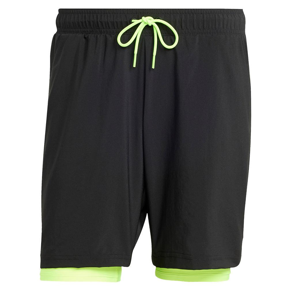 Men's Club 2in1 7 Inch Tennis Shorts Black and Lucid Lemon