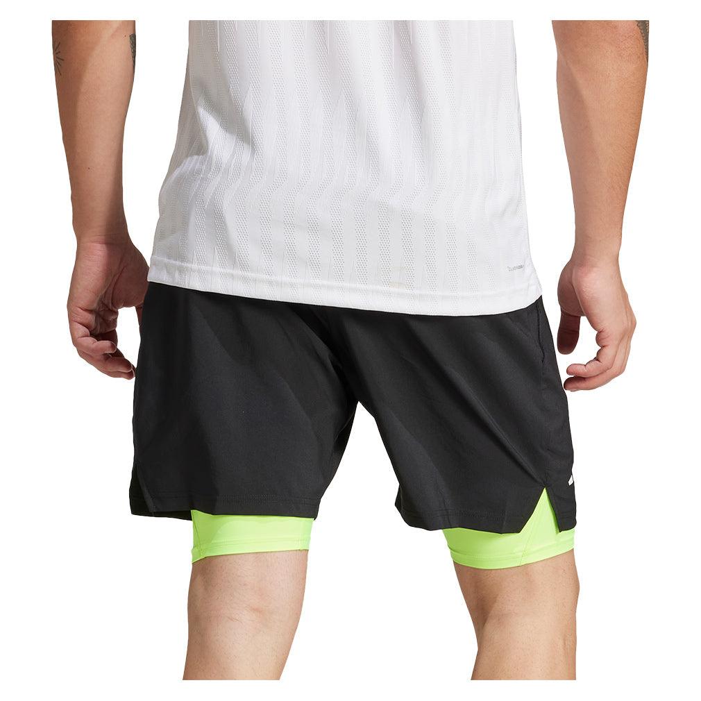 Men's Club 2in1 7 Inch Tennis Shorts Black and Lucid Lemon