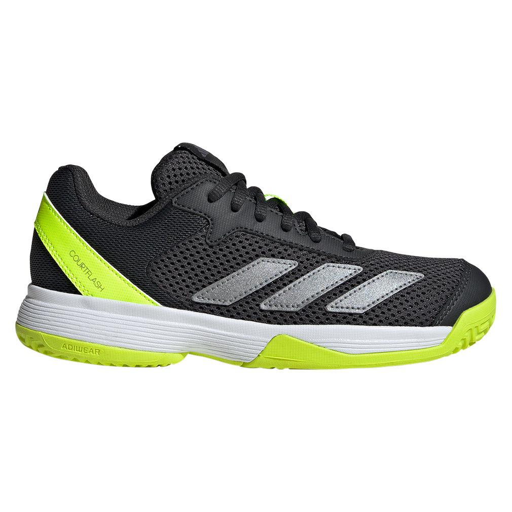 Junior's Courtflash Tennis Shoes Carbon and Lucid Lemon