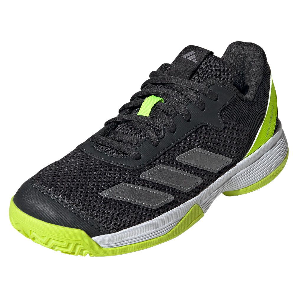 Junior's Courtflash Tennis Shoes Carbon and Lucid Lemon