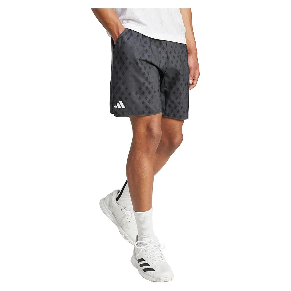 Men's Club Graphic 9 Inch Tennis Short Carbon and Black