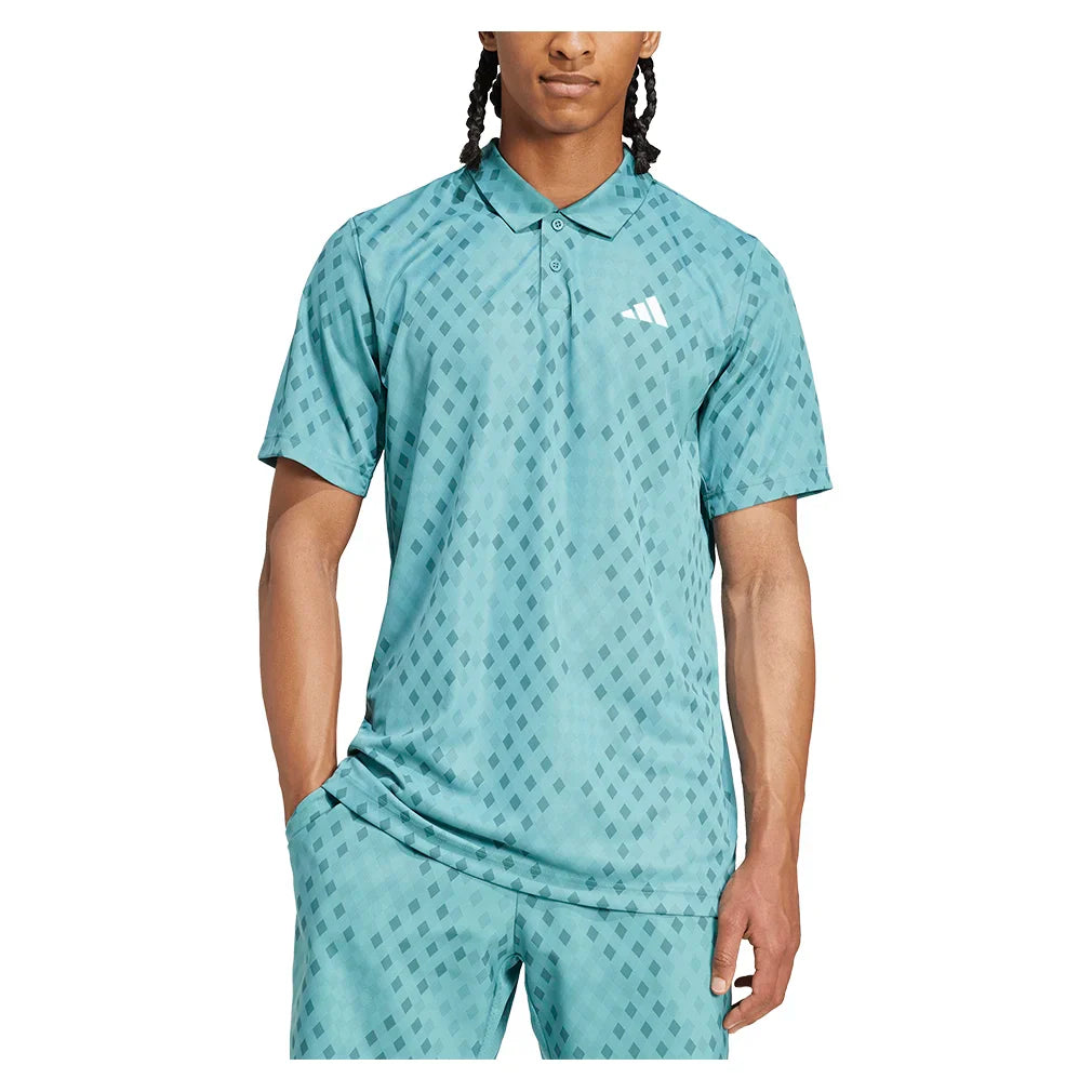Men's Club Graphic Tennis Polo Powder and Preloved Teal