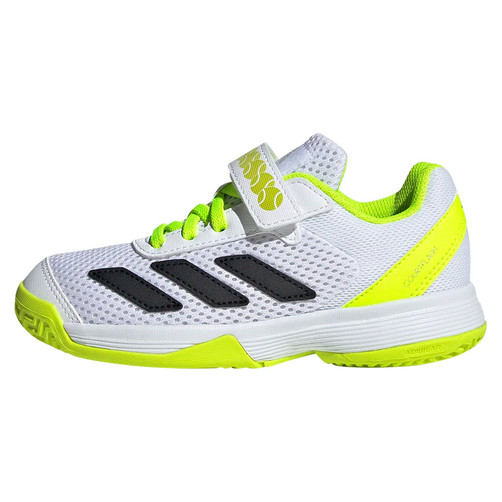 Juniors' Courtflash Comfort Closure Tennis Shoes Footwear White and Lucid Lemon
