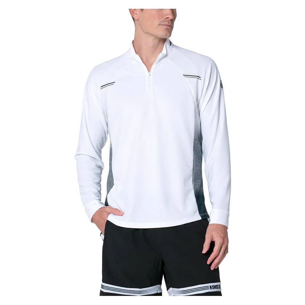 Men's Striker 1/4 Zip Long Sleeve Tennis Top White and Black
