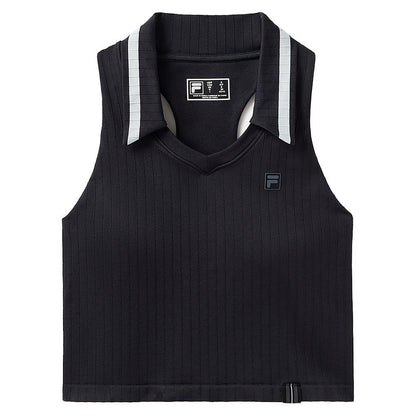 Womens Challenger Seamless Polo Tennis Tank Black and Gardenia