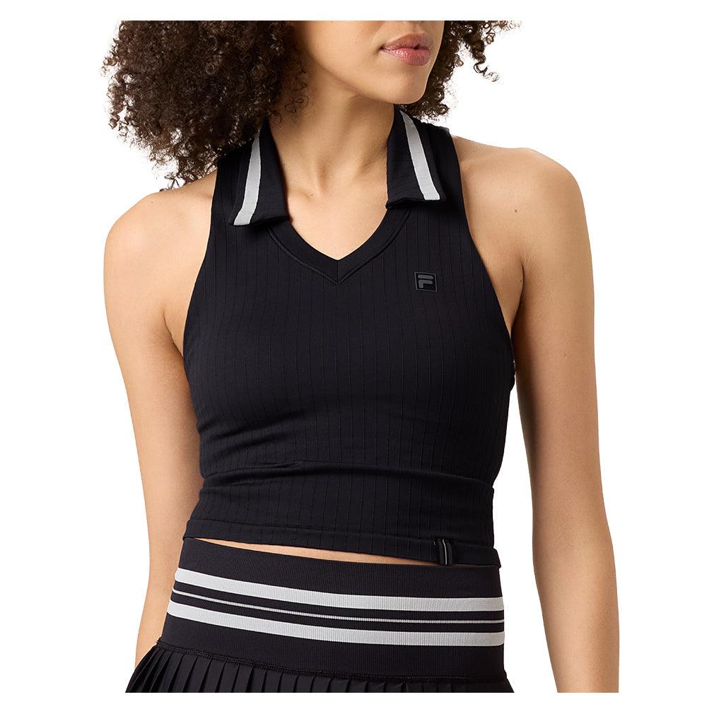 Womens Challenger Seamless Polo Tennis Tank Black and Gardenia
