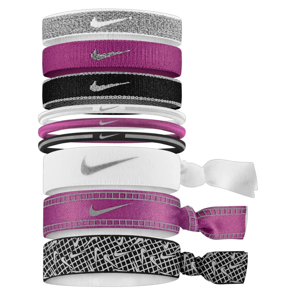 Unisex Mixed Hairbands Reflective Graphic 9 Pack White and Hot Fuchsia
