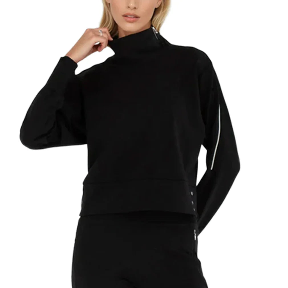 Women's Jess Zip Funnel Neck Tennis Top Black