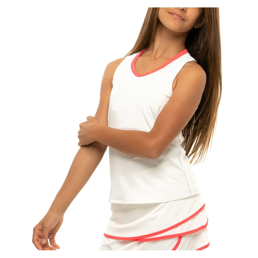Girls' V-Neck Cutout Tennis Tank White and Coral Crush