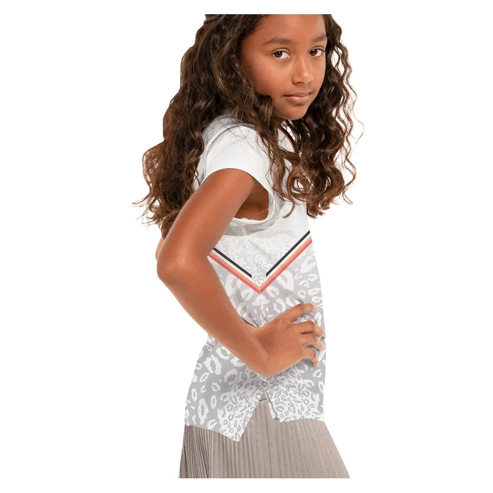 Girls' Wild Cat Short Sleeve Tennis Top White