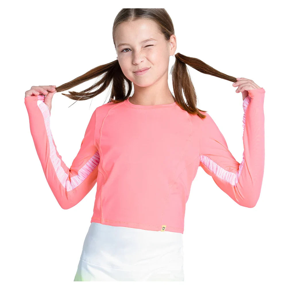 Girls' Cross Court Long Sleeve Tennis Top Flamingo