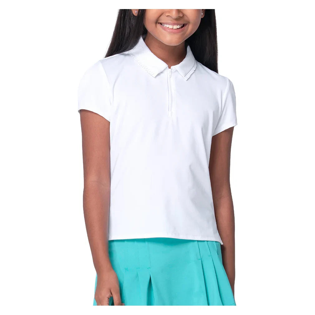 Girls' Pleated Short Sleeve Tennis Polo White