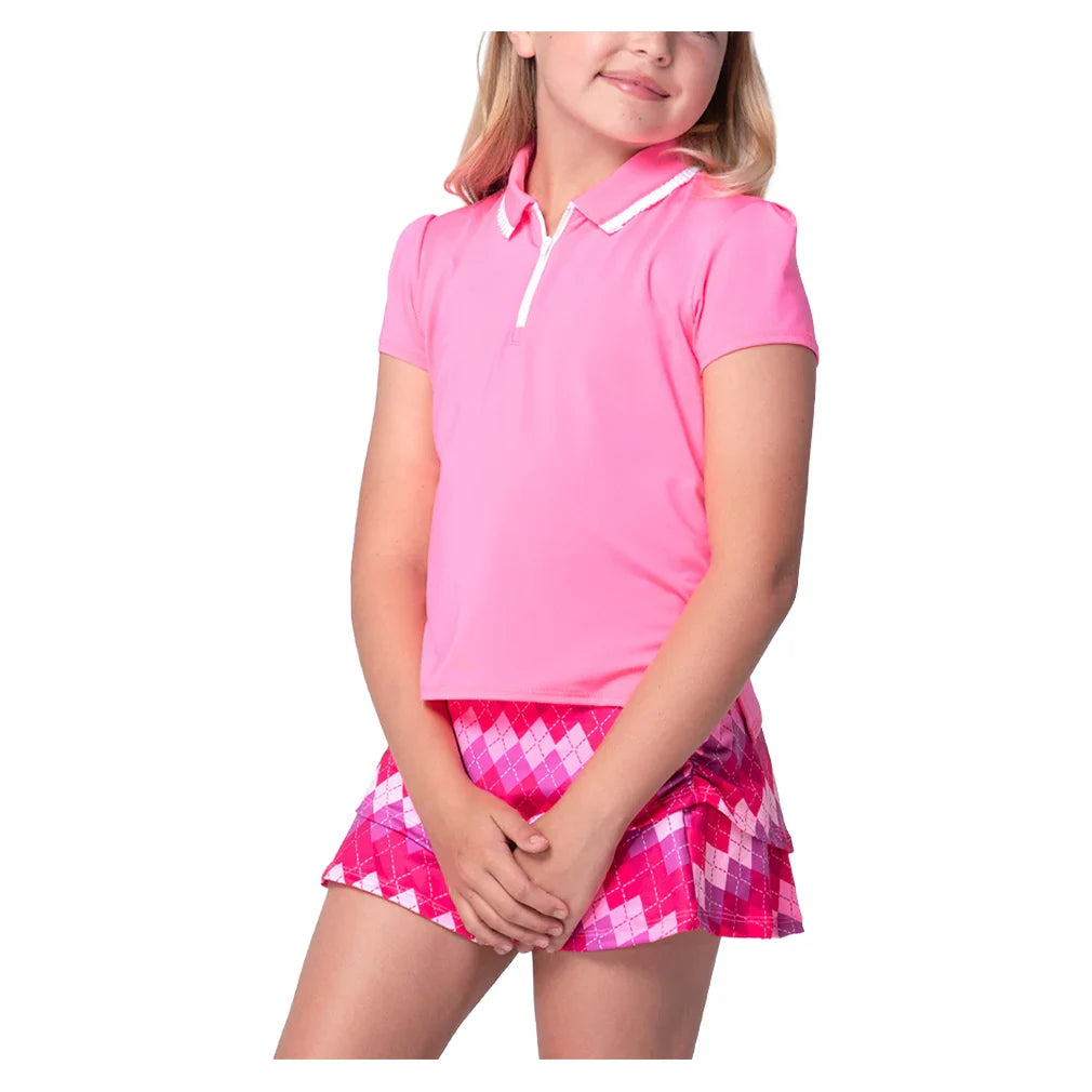 Girls' Pleated Short Sleeve Tennis Polo Pink