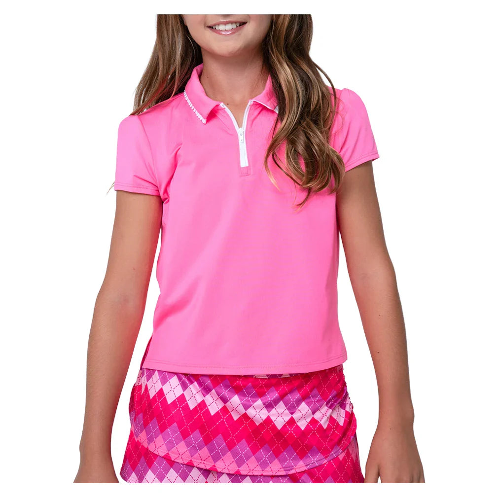 Girls' Pleated Short Sleeve Tennis Polo Pink
