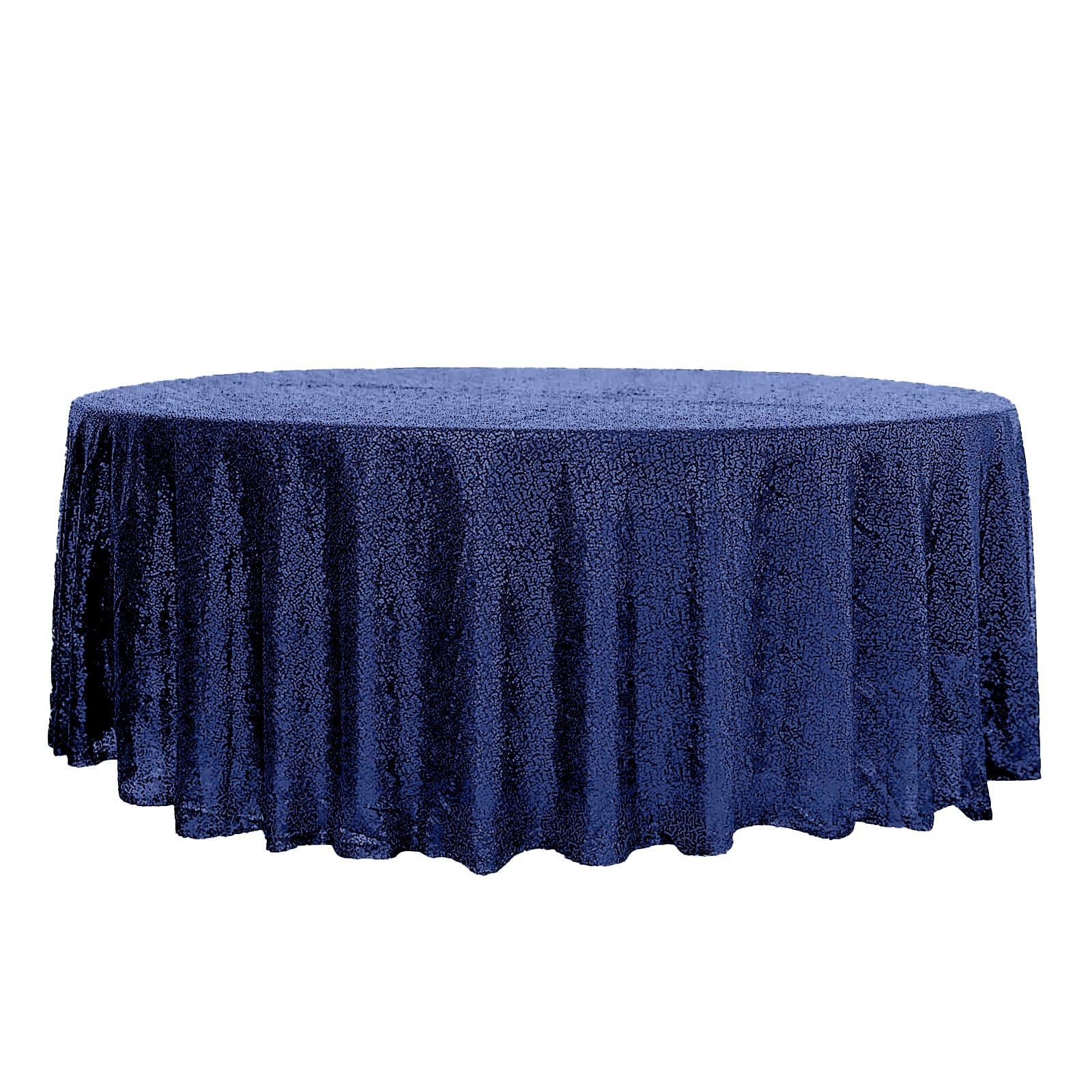 Sequin 108" Round Tablecloth Navy Blue - Glittering Finish Table Cover