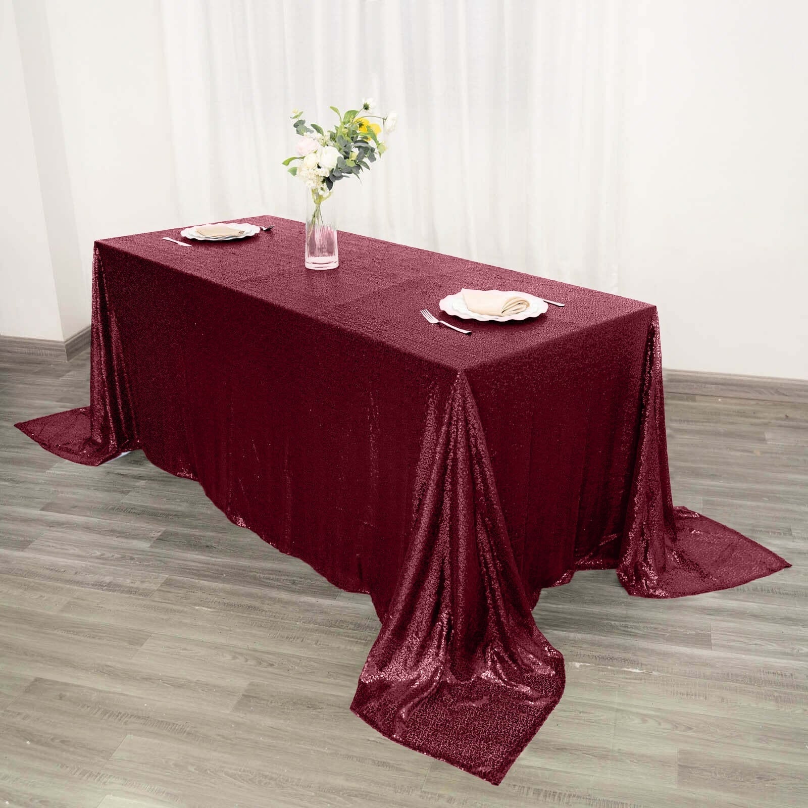 Sequin 90"x132" Rectangle Tablecloth Burgundy - Seamless Sparkly Table Cover