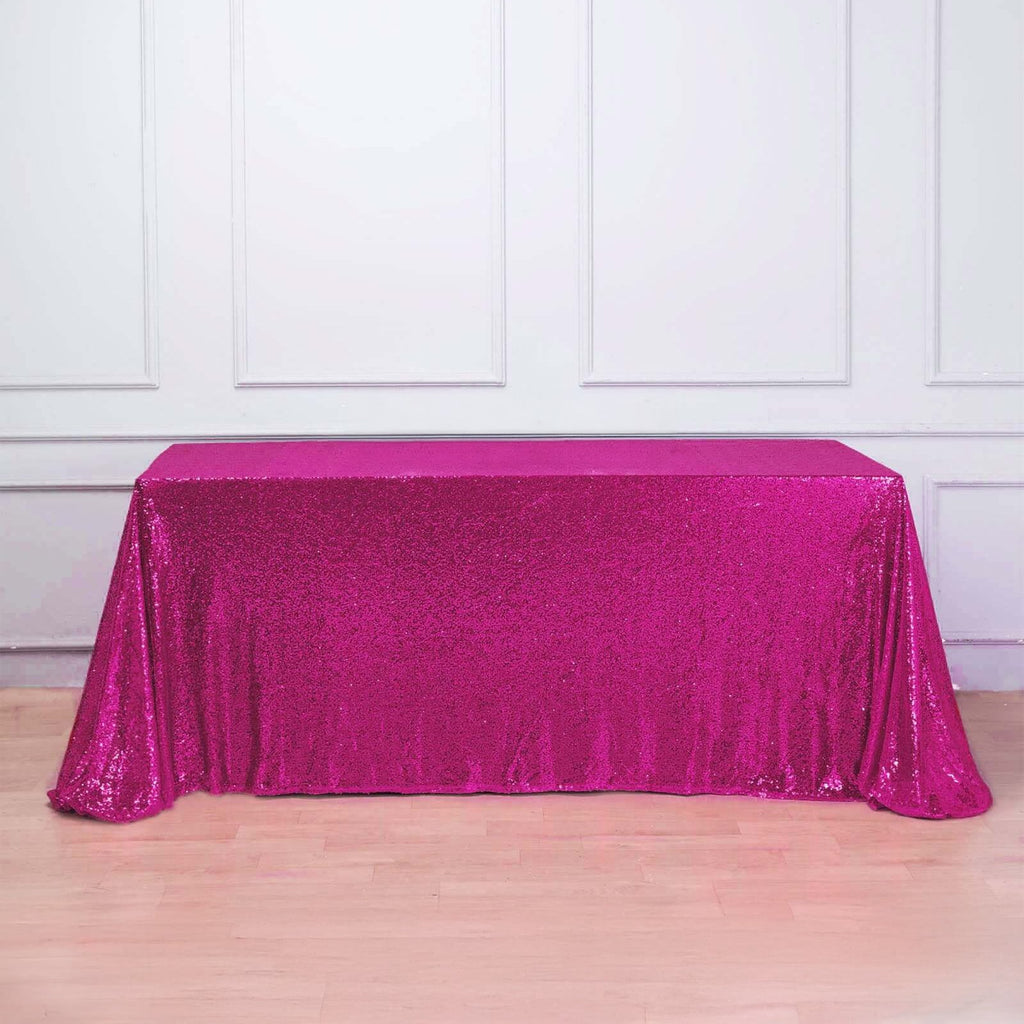 Sequin 90"x156" Rectangle Tablecloth Fuchsia - Seamless Twinkling Table Cover