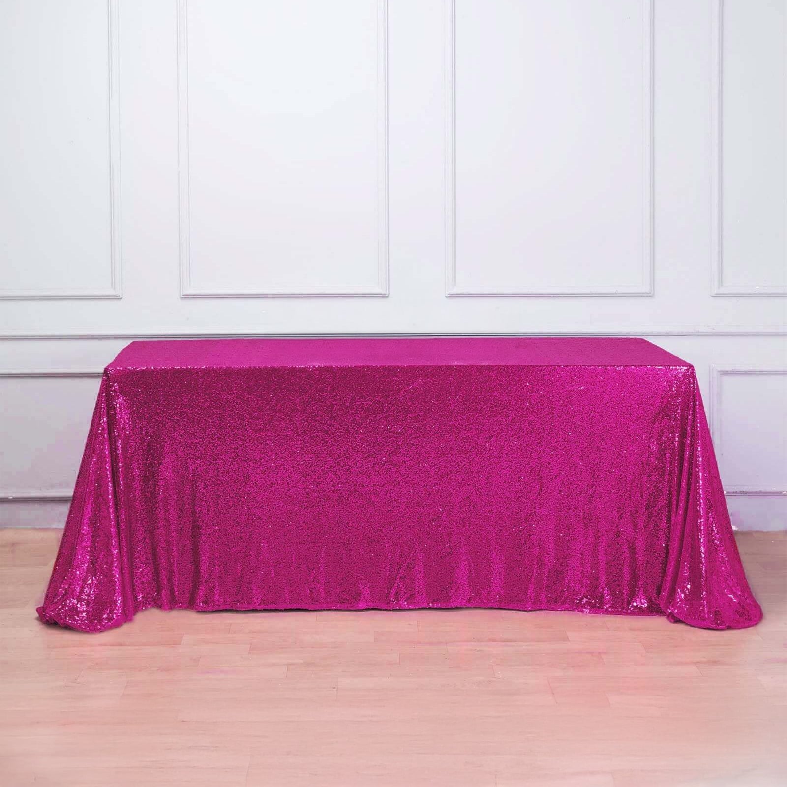 Sequin 90"x156" Rectangle Tablecloth Fuchsia - Seamless Twinkling Table Cover
