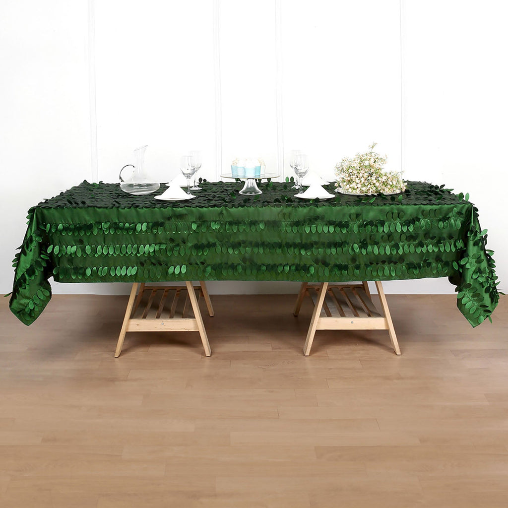 Taffeta 60"x102" Rectangle Tablecloth Green | Exquisite 3D Leaf Petal Design for Chic Wedding & Event Decor