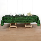 Taffeta 60"x102" Rectangle Tablecloth Green | Exquisite 3D Leaf Petal Design for Chic Wedding & Event Decor