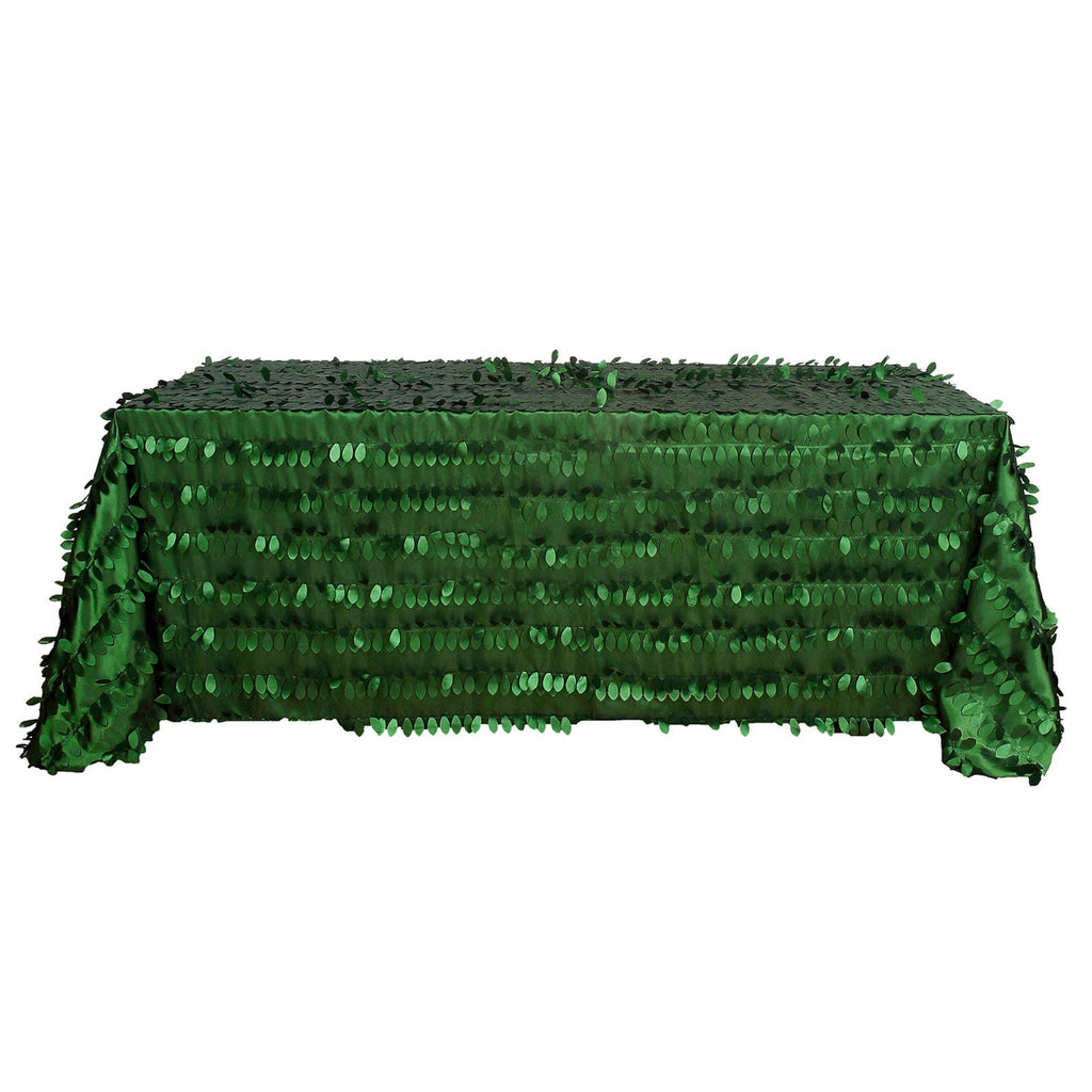 Taffeta 90"x132" Rectangle Tablecloth Green | 3D Leaf Petal Design Seamless Table Cover