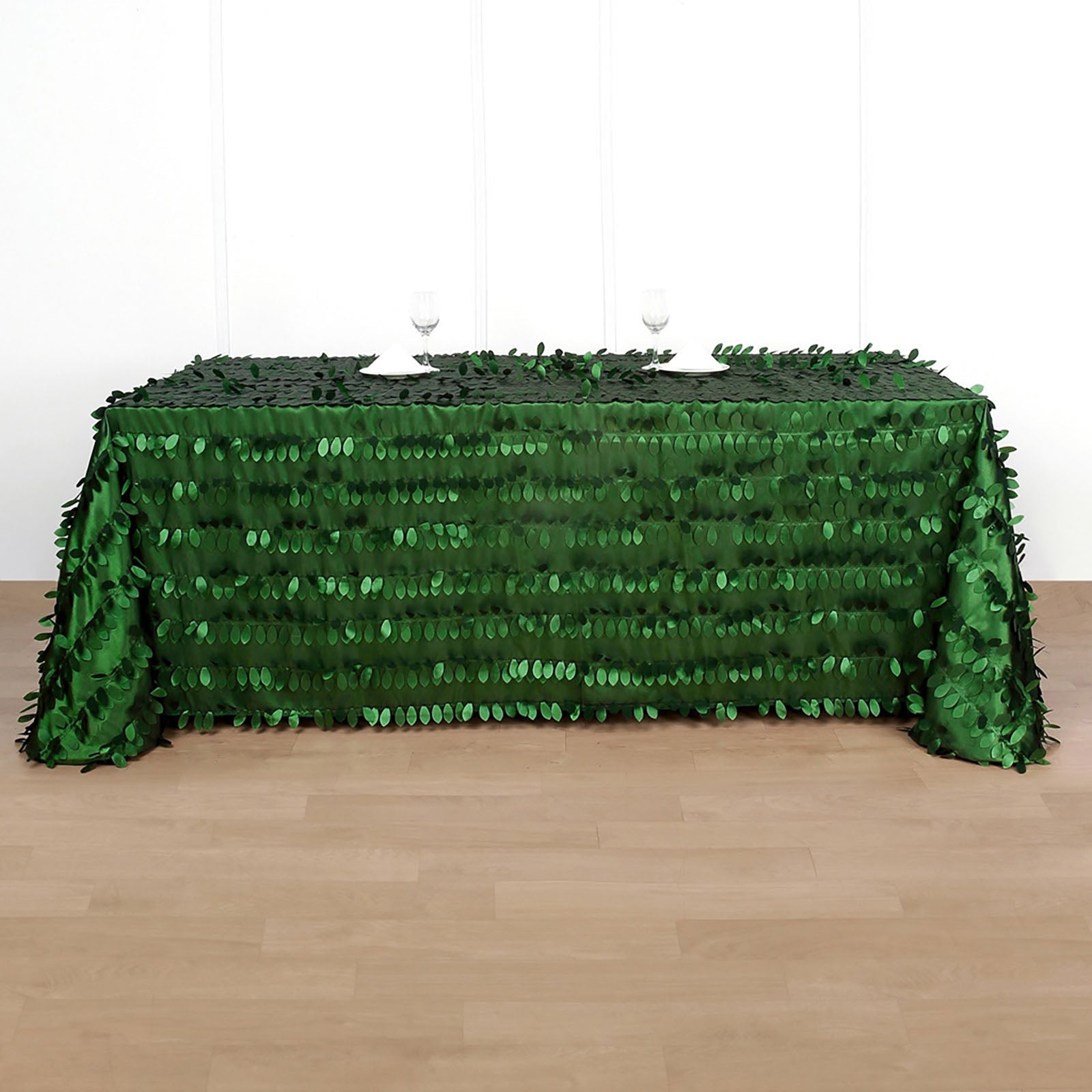 Taffeta 90"x132" Rectangle Tablecloth Green | 3D Leaf Petal Design Seamless Table Cover