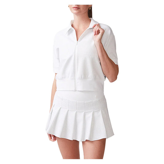 Women's Short Sleeve Ottoman Knit Tennis Jacket White
