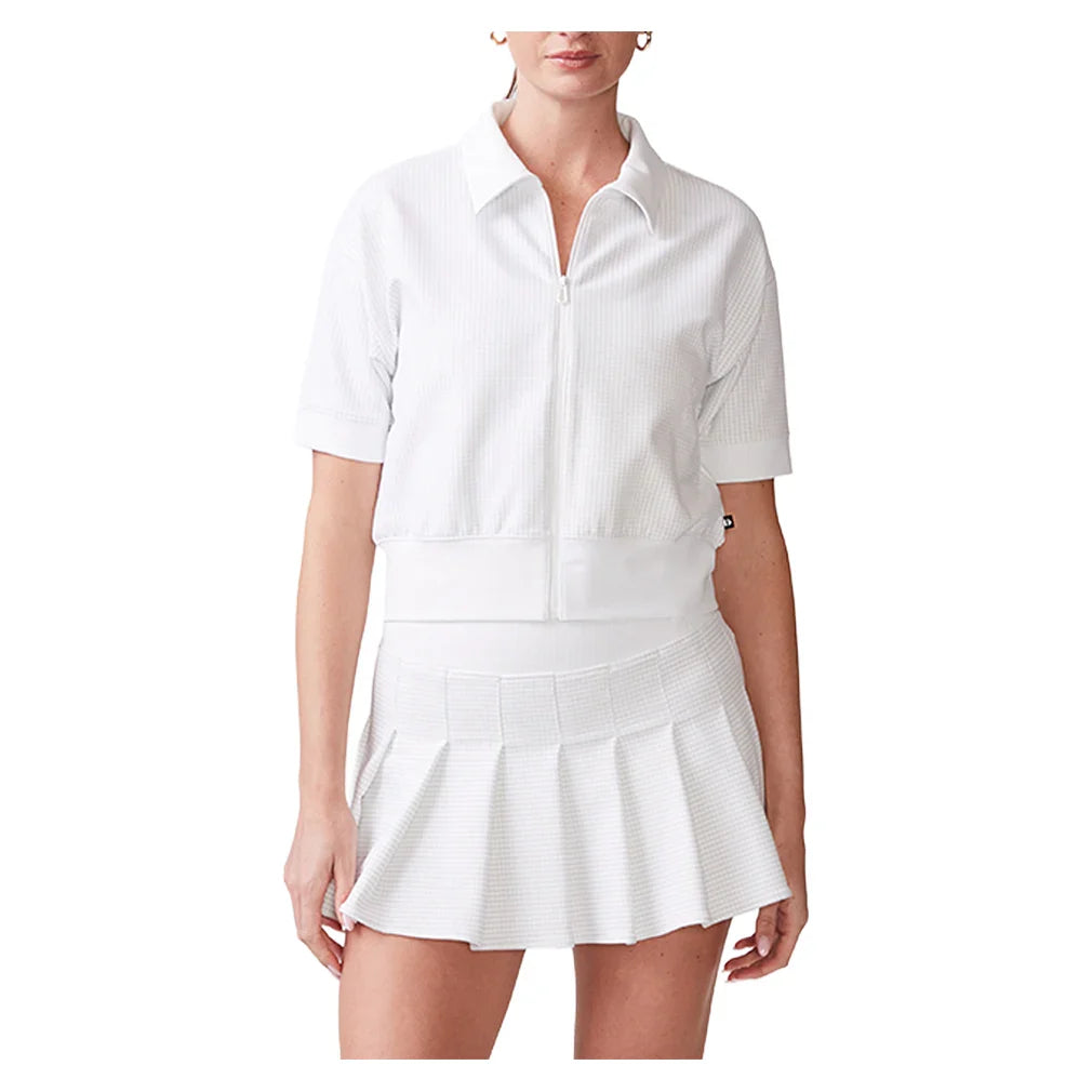 Women's Short Sleeve Ottoman Knit Tennis Jacket White
