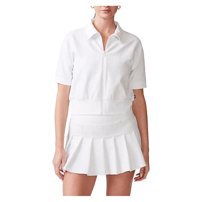 Women's Short Sleeve Ottoman Knit Tennis Jacket White