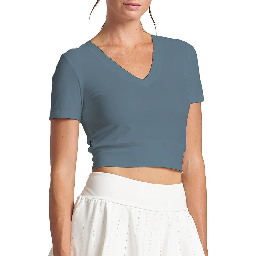 Women's Double-V Crop Tennis Tee Basalt