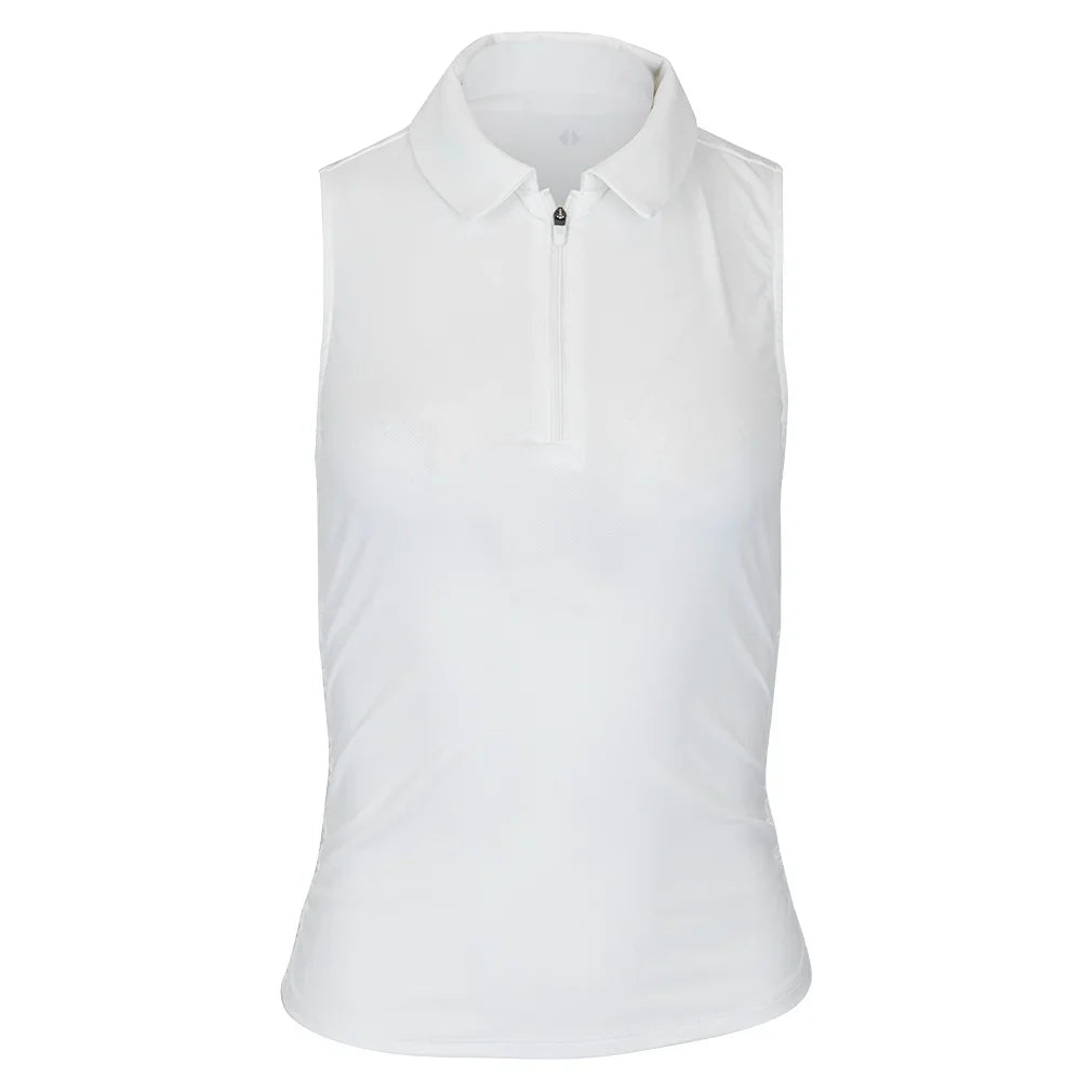 Women's Shirred Zip Polo Tennis Tank White