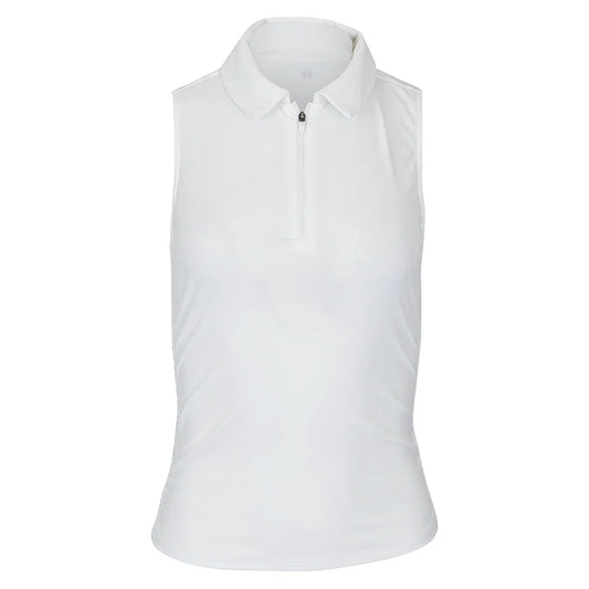 Women's Shirred Zip Polo Tennis Tank White