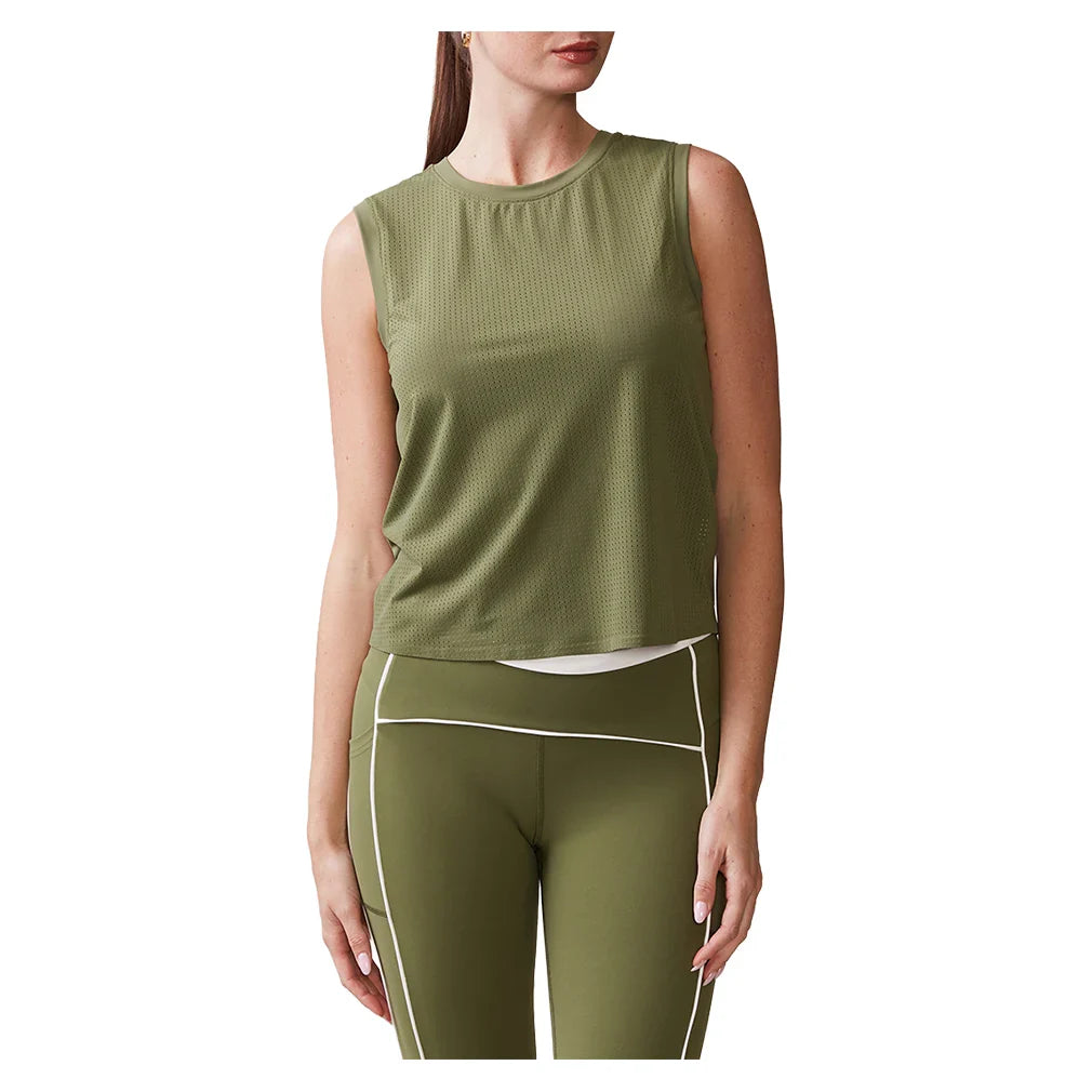Women's Perforated Racer Tennis Tank Deep Olive