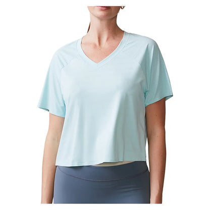 Women's UPF Crop Performance Tennis Tee Blue Frost