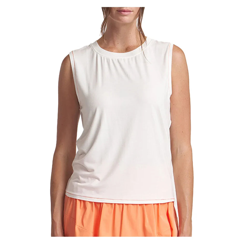 Women's Contrast Stitch Muscle Tennis Tank White