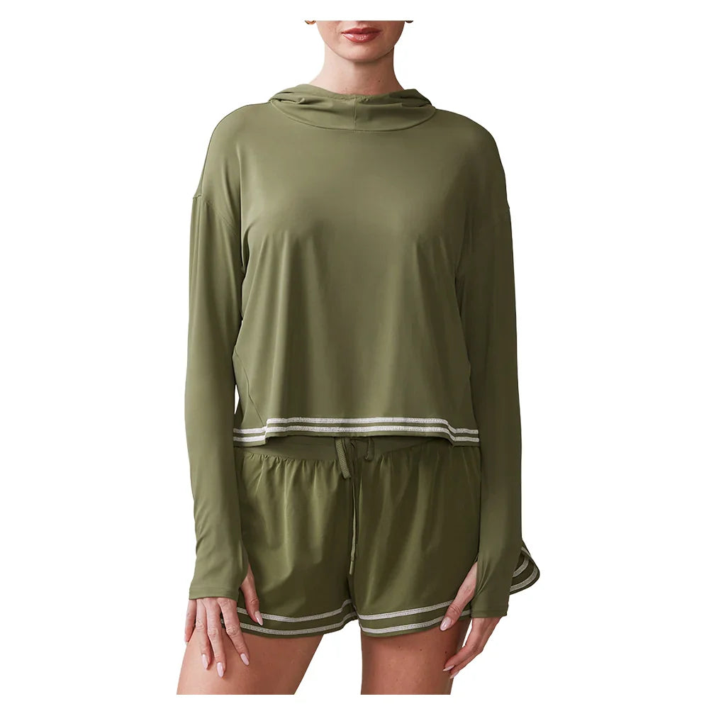 Women's Novelty Stitch Up Tennis Hoodie Deep Olive