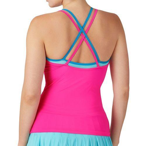 Women's Tie Breaker Strappy Cami Tennis Tank Pink Glo and Blue Radiance
