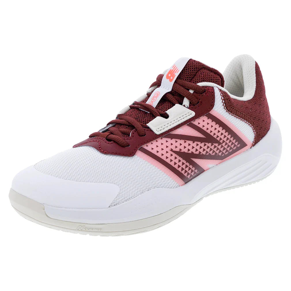 Women's 696v6 B Width Tennis Shoes White and Monarch Burgundy