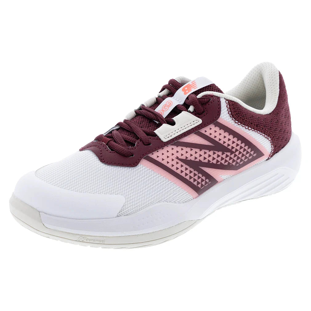 Women's 696v6 D Width Tennis Shoes White and Monarch Burgundy