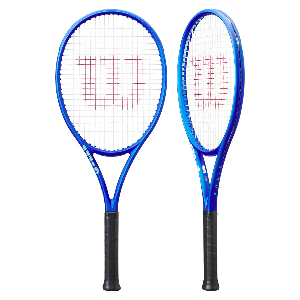 Two blue Wilson tennis rackets on a white background