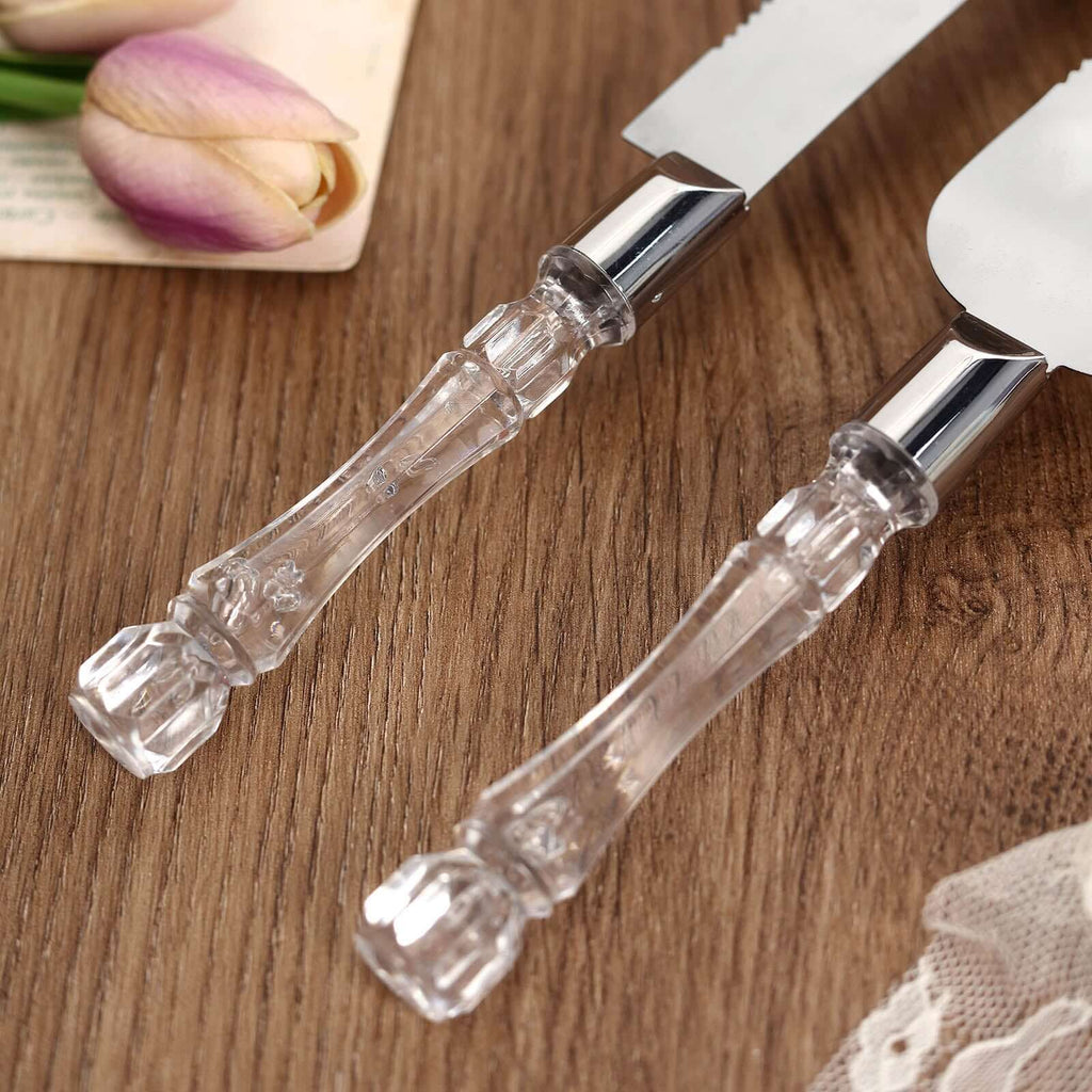 2 Set Knife and Server Stainless Steel with Clear Acrylic Handle - Party Favors with Gift Box 10" & 12"